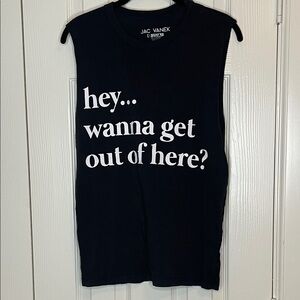 Jac Vanek Black Sleeveless Top with White Text